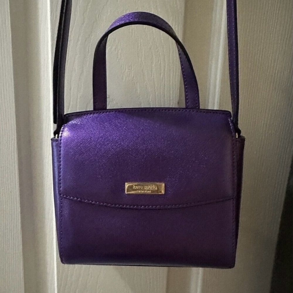 Kate Spade purple Leather metallic purse Crossbody Adjustable 7x7 Inches